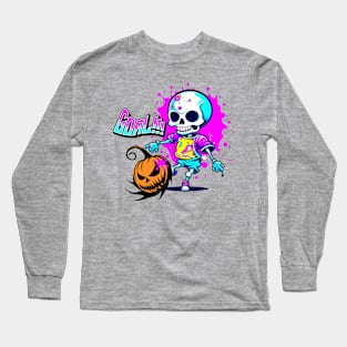 Skeleton Kick Pumpkin - Halloween Long Sleeve T-Shirt